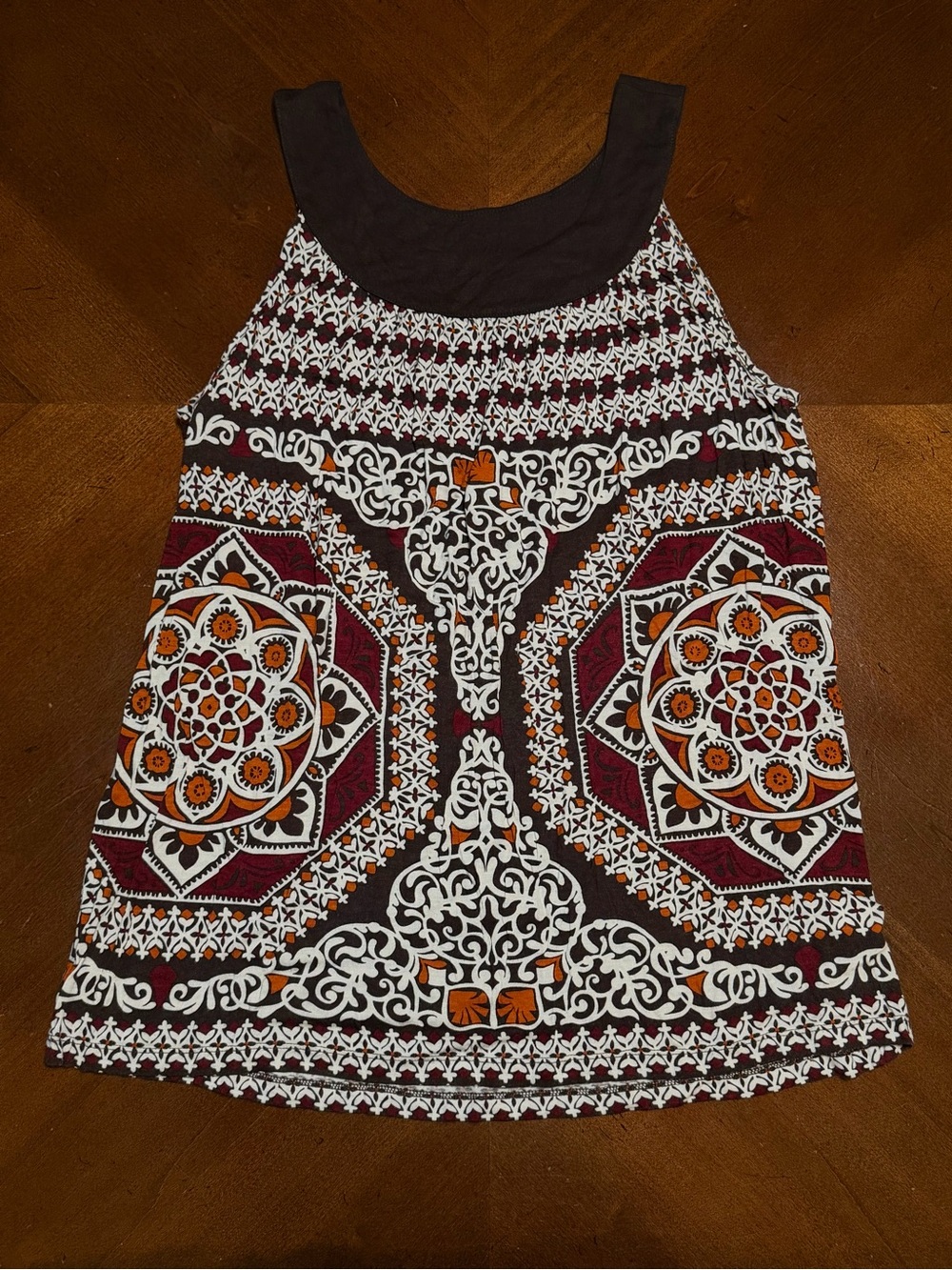 Women's Printed Sleeveless Tank Top - Maroon & Orange